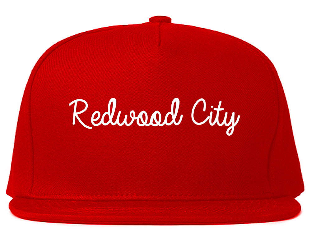 Redwood City California CA Script Mens Snapback Hat Red