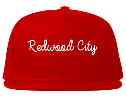 Redwood City California CA Script Mens Snapback Hat Red