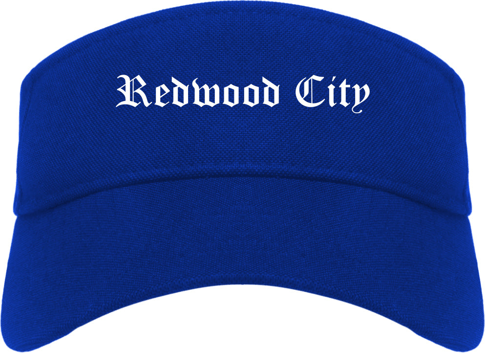 Redwood City California CA Old English Mens Visor Cap Hat Royal Blue