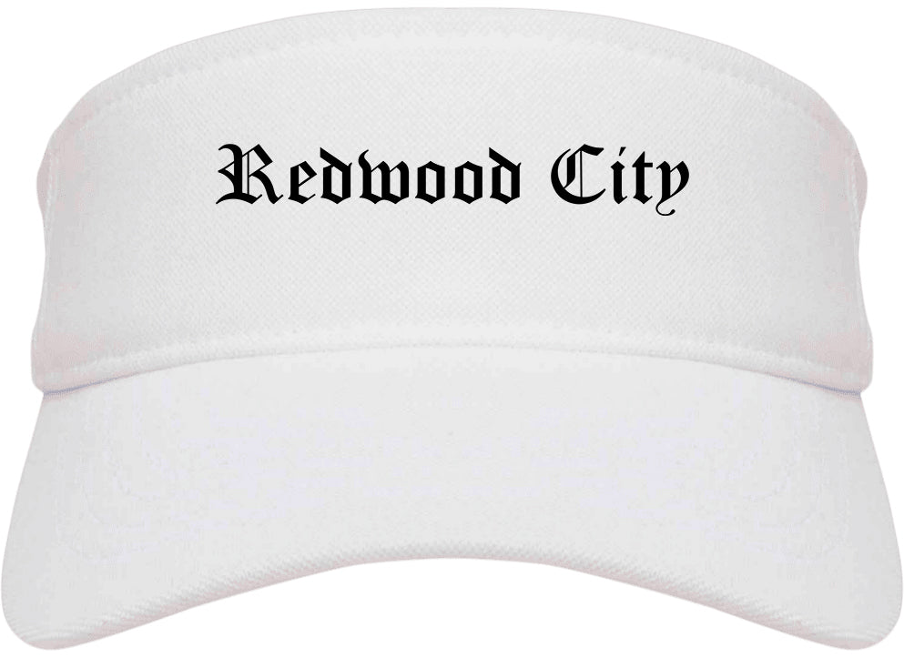 Redwood City California CA Old English Mens Visor Cap Hat White