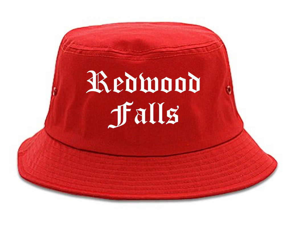 Redwood Falls Minnesota MN Old English Mens Bucket Hat Red