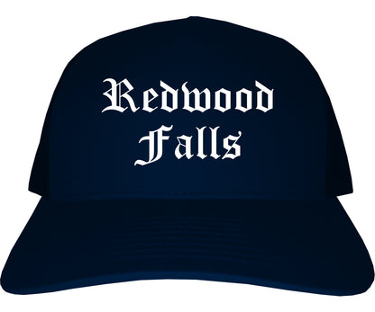 Redwood Falls Minnesota MN Old English Mens Trucker Hat Cap Navy Blue