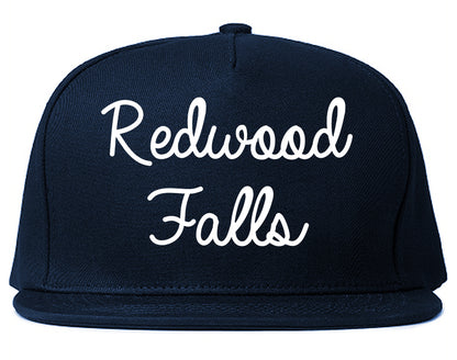 Redwood Falls Minnesota MN Script Mens Snapback Hat Navy Blue