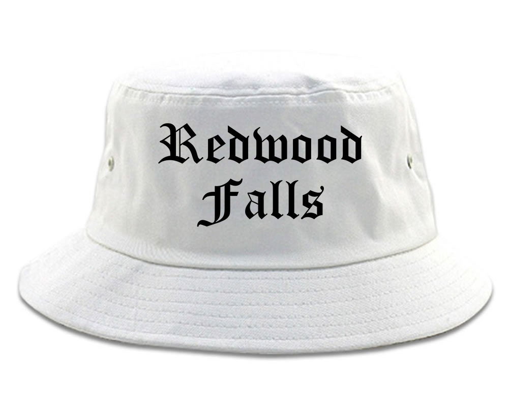Redwood Falls Minnesota MN Old English Mens Bucket Hat White