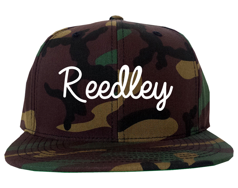 Reedley California CA Script Mens Snapback Hat Army Camo
