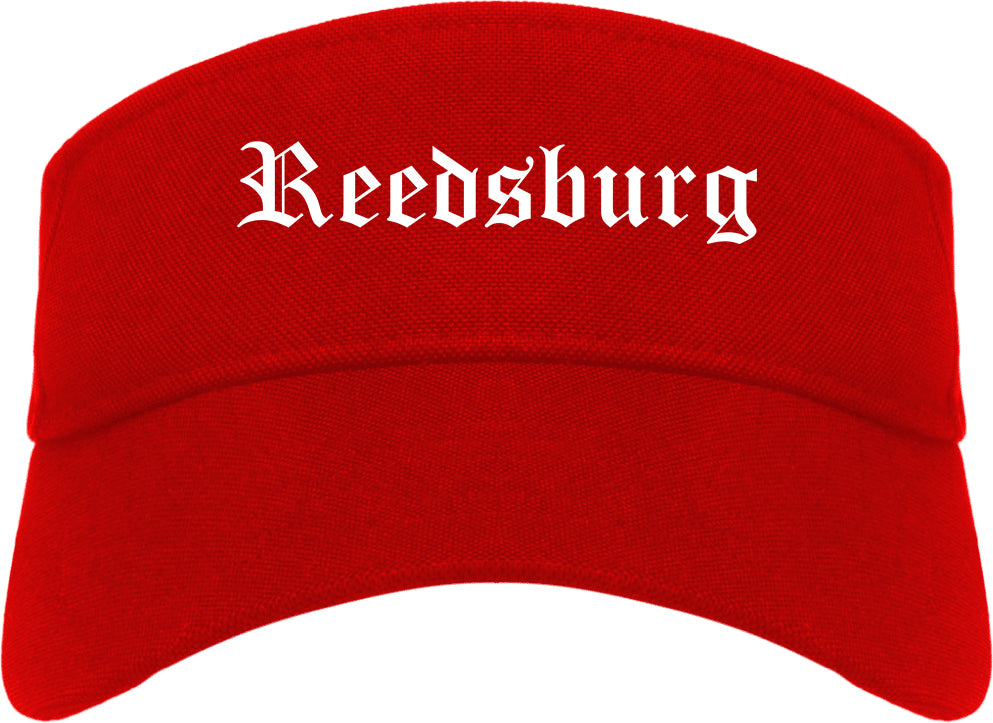 Reedsburg Wisconsin WI Old English Mens Visor Cap Hat Red