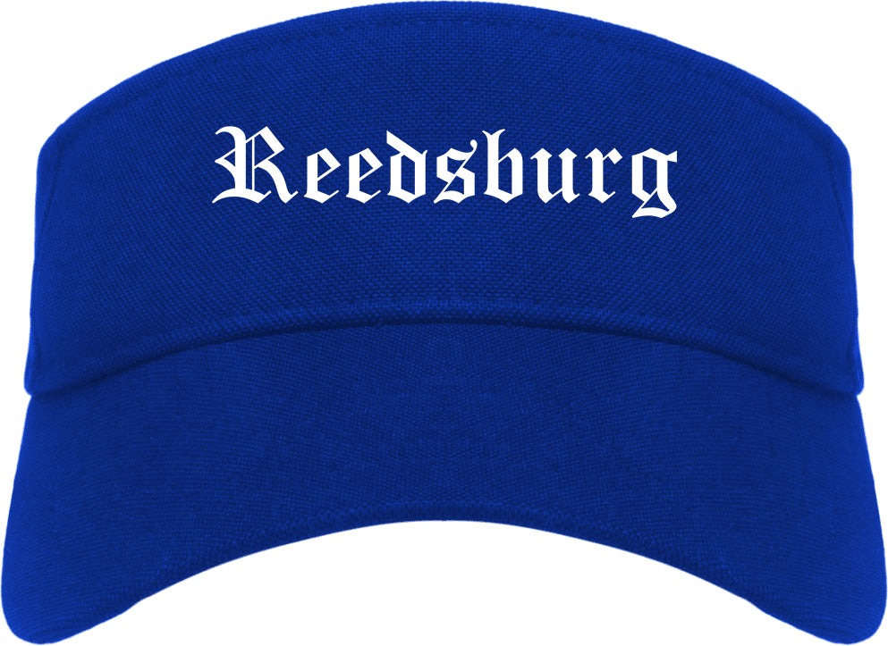 Reedsburg Wisconsin WI Old English Mens Visor Cap Hat Royal Blue