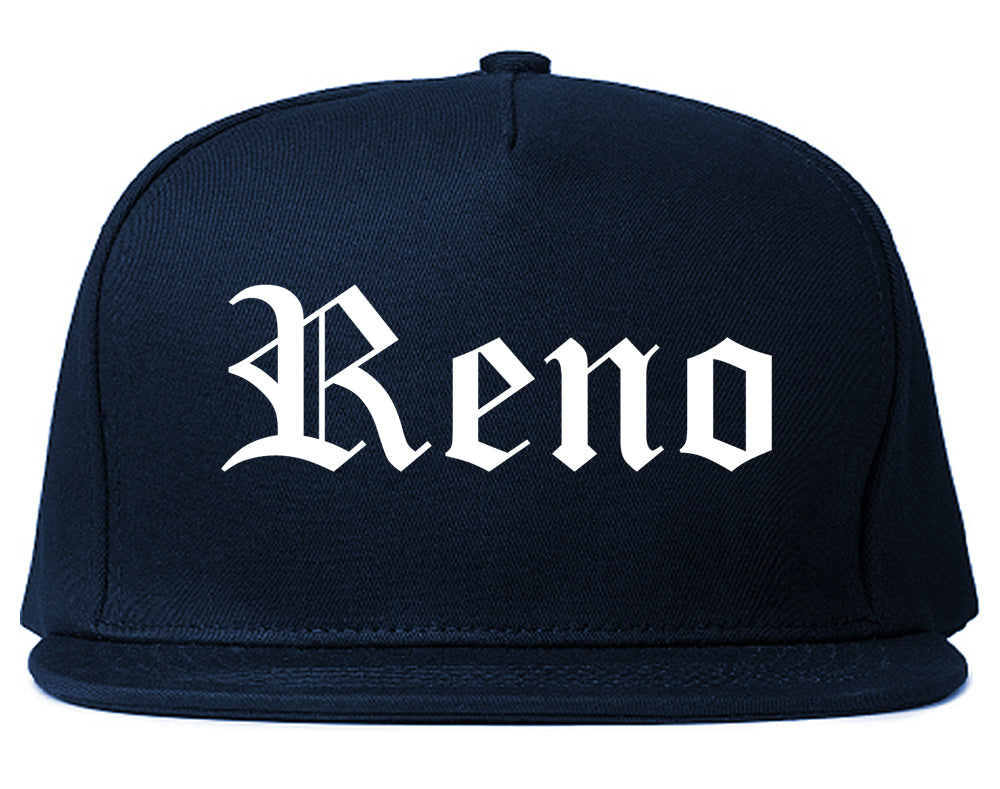 Reno Nevada NV Old English Mens Snapback Hat Navy Blue