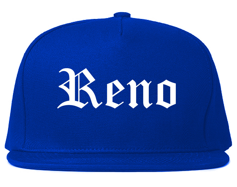 Reno Nevada NV Old English Mens Snapback Hat Royal Blue
