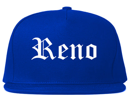 Reno Nevada NV Old English Mens Snapback Hat Royal Blue