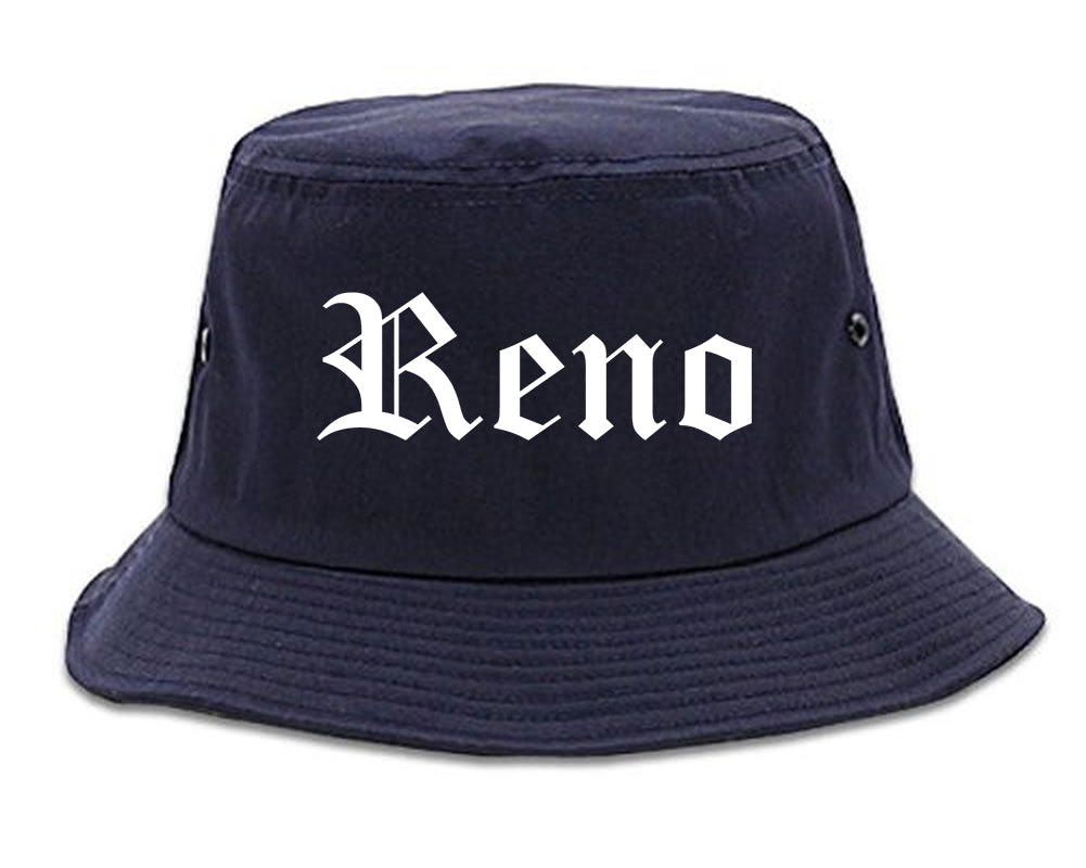 Reno Nevada NV Old English Mens Bucket Hat Navy Blue