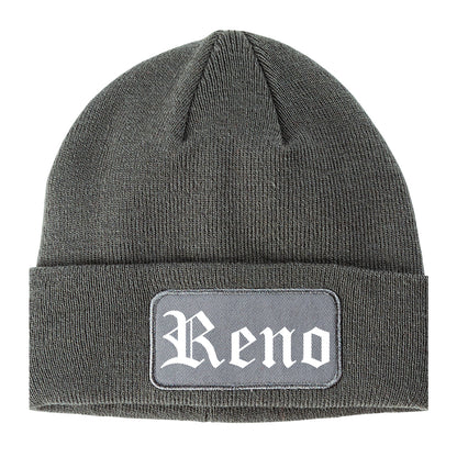 Reno Nevada NV Old English Mens Knit Beanie Hat Cap Grey