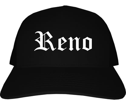 Reno Nevada NV Old English Mens Trucker Hat Cap Black