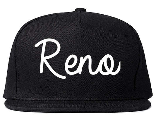 Reno Nevada NV Script Mens Snapback Hat Black