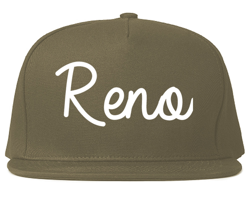 Reno Nevada NV Script Mens Snapback Hat Grey