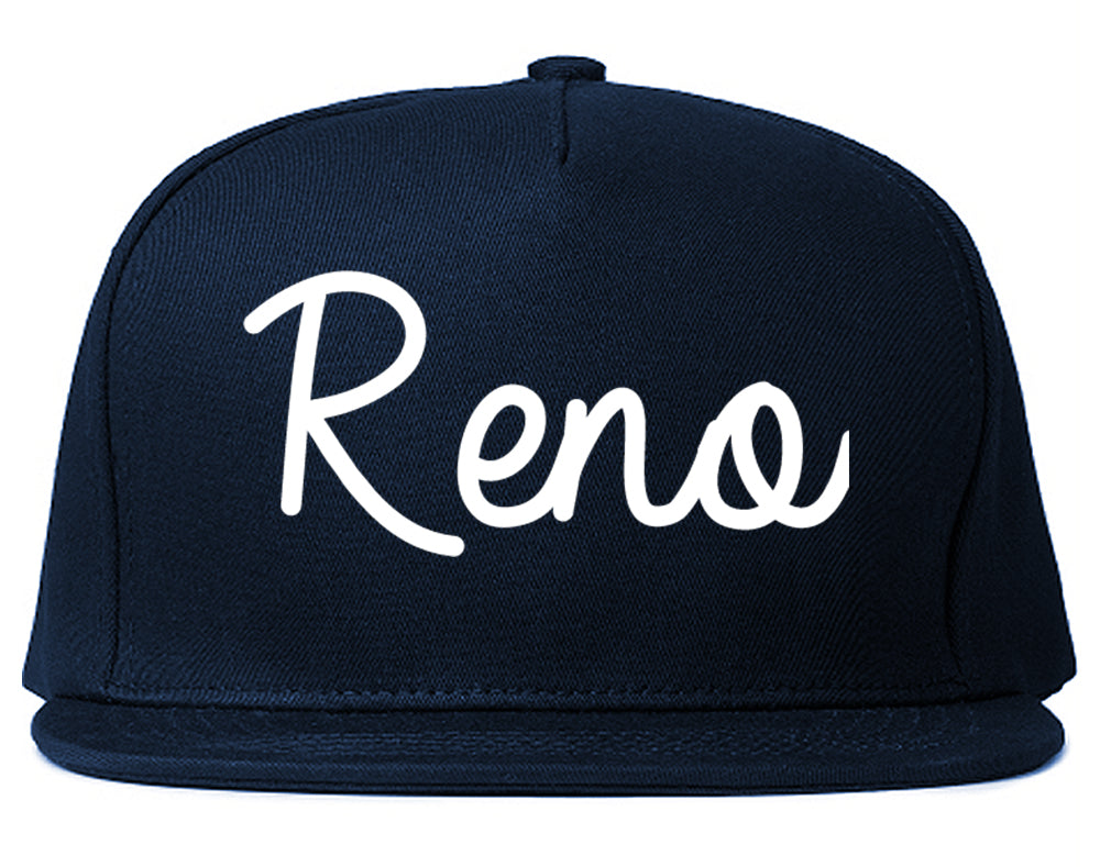Reno Nevada NV Script Mens Snapback Hat Navy Blue