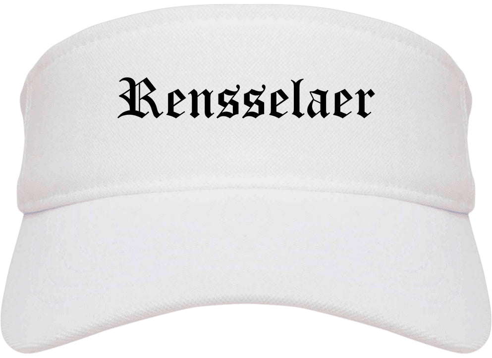 Rensselaer Indiana IN Old English Mens Visor Cap Hat White