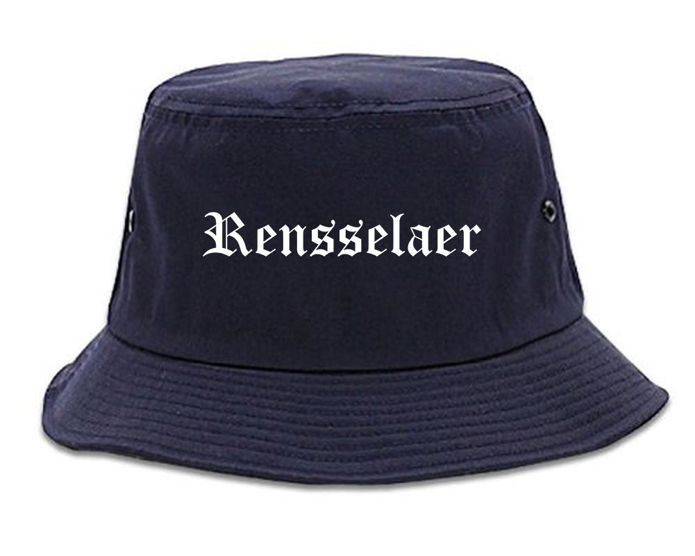 Rensselaer New York NY Old English Mens Bucket Hat Navy Blue