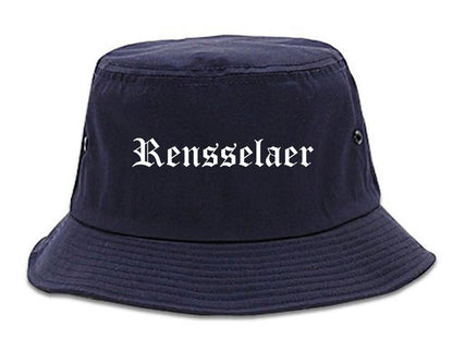 Rensselaer New York NY Old English Mens Bucket Hat Navy Blue