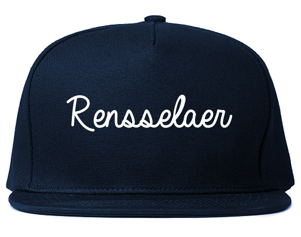 Rensselaer New York NY Script Mens Snapback Hat Navy Blue