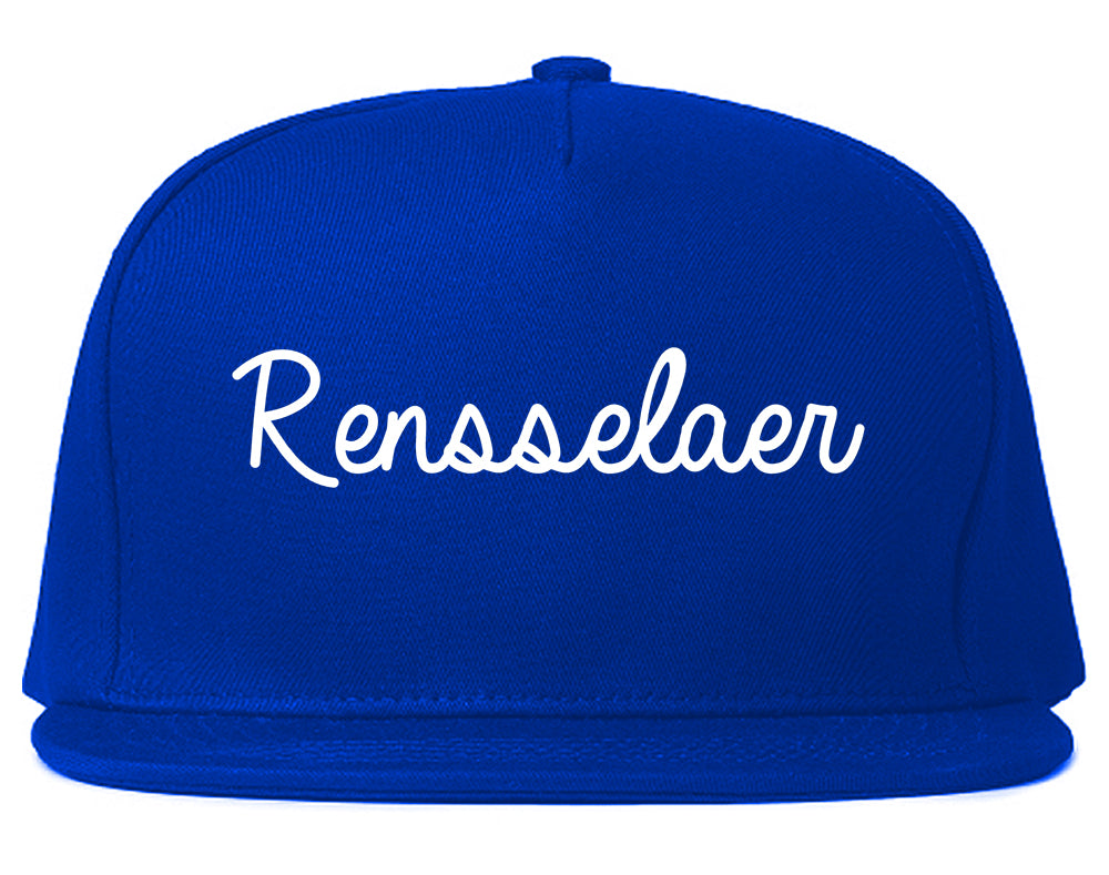 Rensselaer New York NY Script Mens Snapback Hat Royal Blue