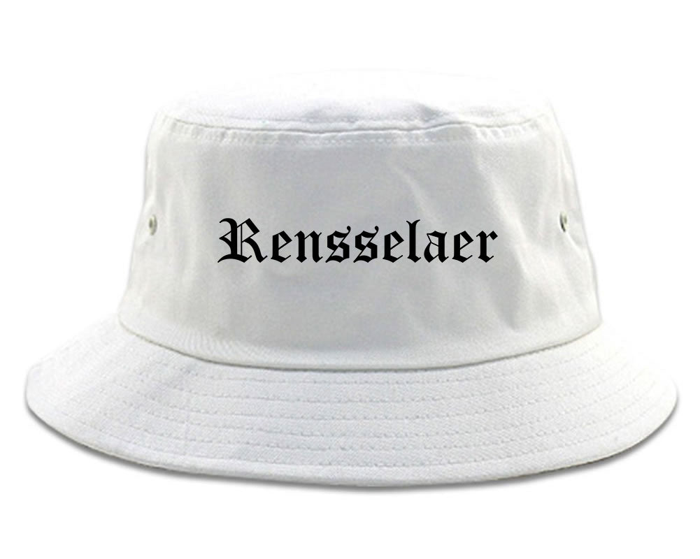 Rensselaer New York NY Old English Mens Bucket Hat White