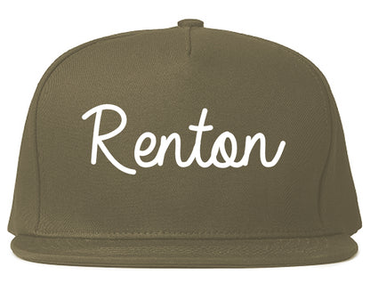 Renton Washington WA Script Mens Snapback Hat Grey