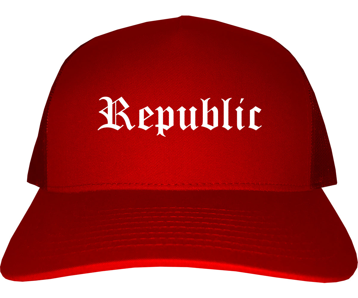 Republic Missouri MO Old English Mens Trucker Hat Cap Red