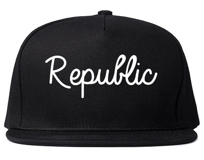 Republic Missouri MO Script Mens Snapback Hat Black