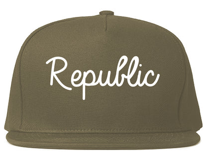 Republic Missouri MO Script Mens Snapback Hat Grey
