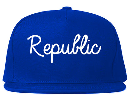 Republic Missouri MO Script Mens Snapback Hat Royal Blue
