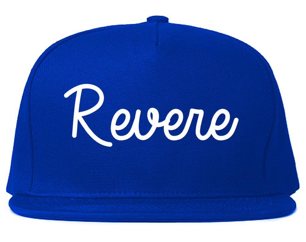 Revere Massachusetts MA Script Mens Snapback Hat Royal Blue