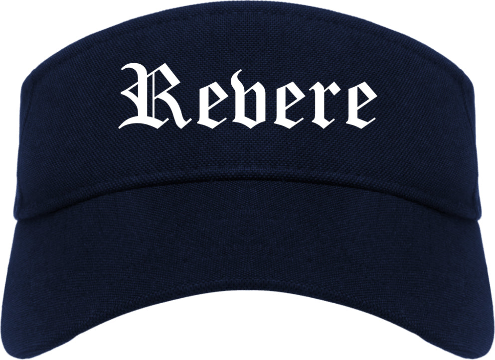 Revere Massachusetts MA Old English Mens Visor Cap Hat Navy Blue