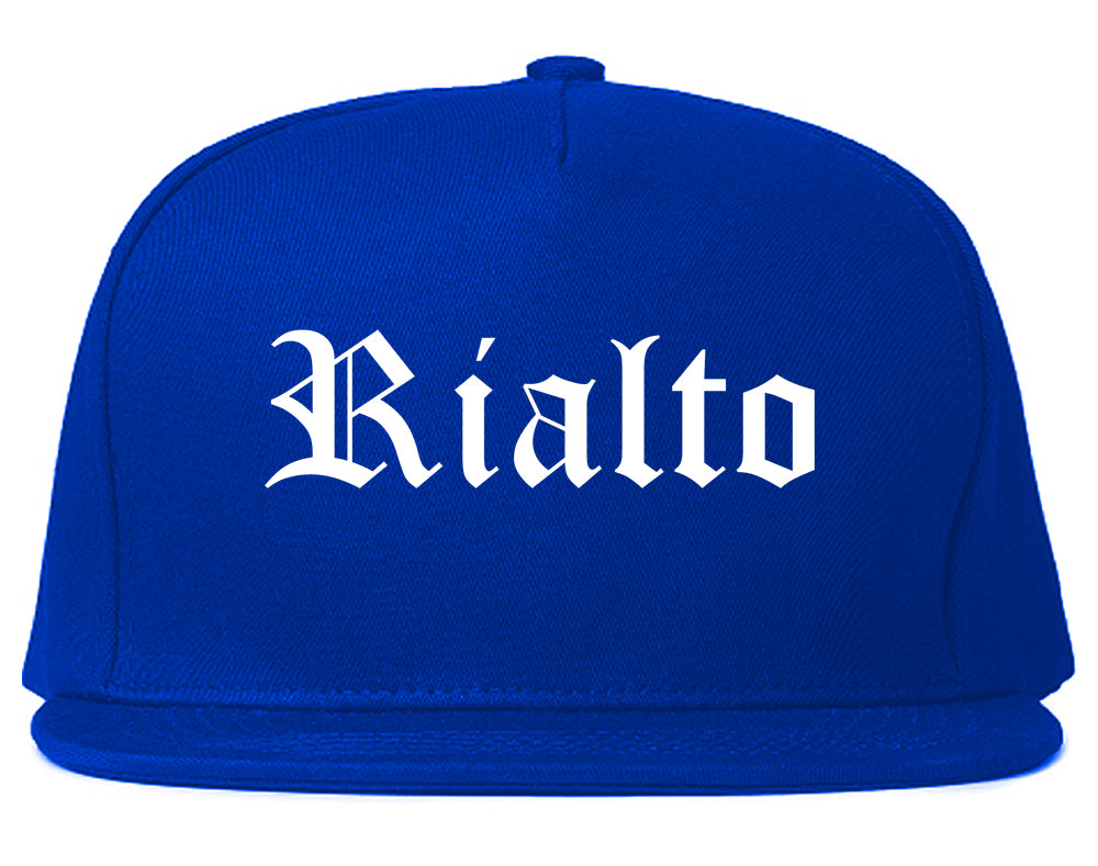 Rialto California CA Old English Mens Snapback Hat Royal Blue