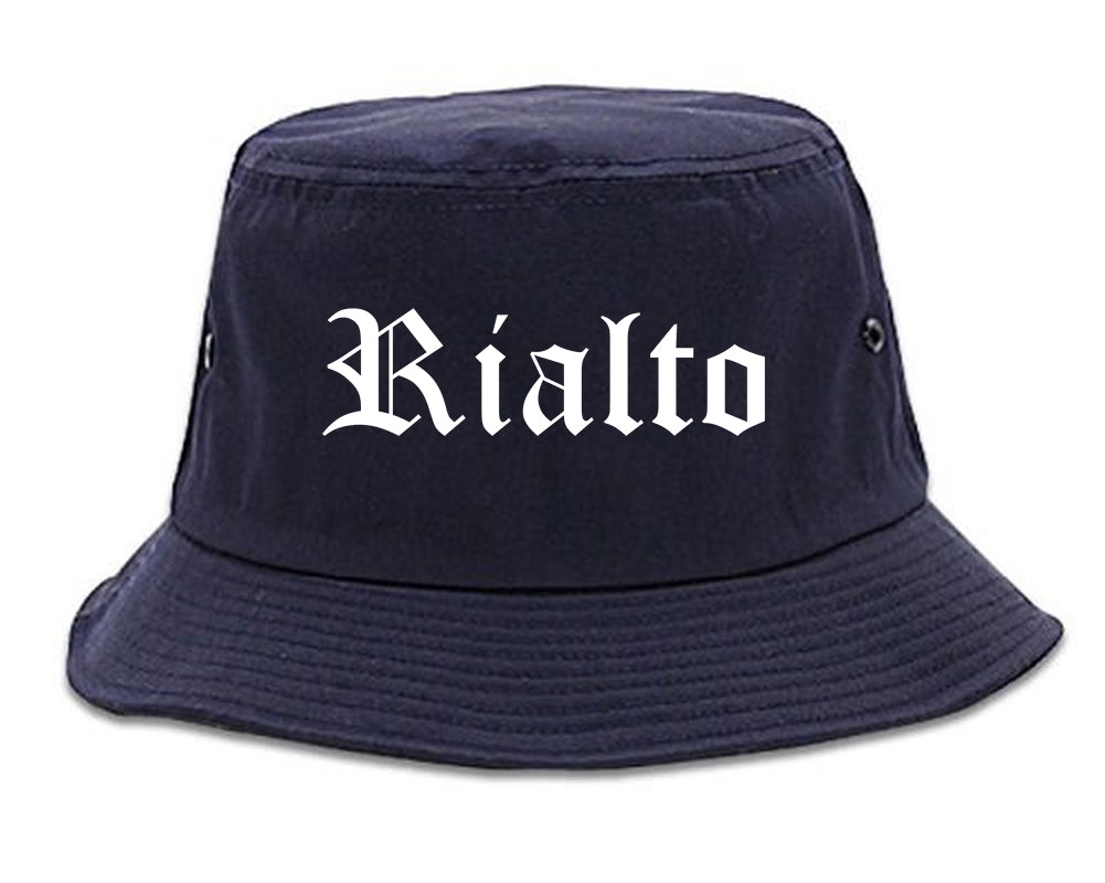 Rialto California CA Old English Mens Bucket Hat Navy Blue