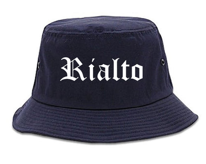 Rialto California CA Old English Mens Bucket Hat Navy Blue