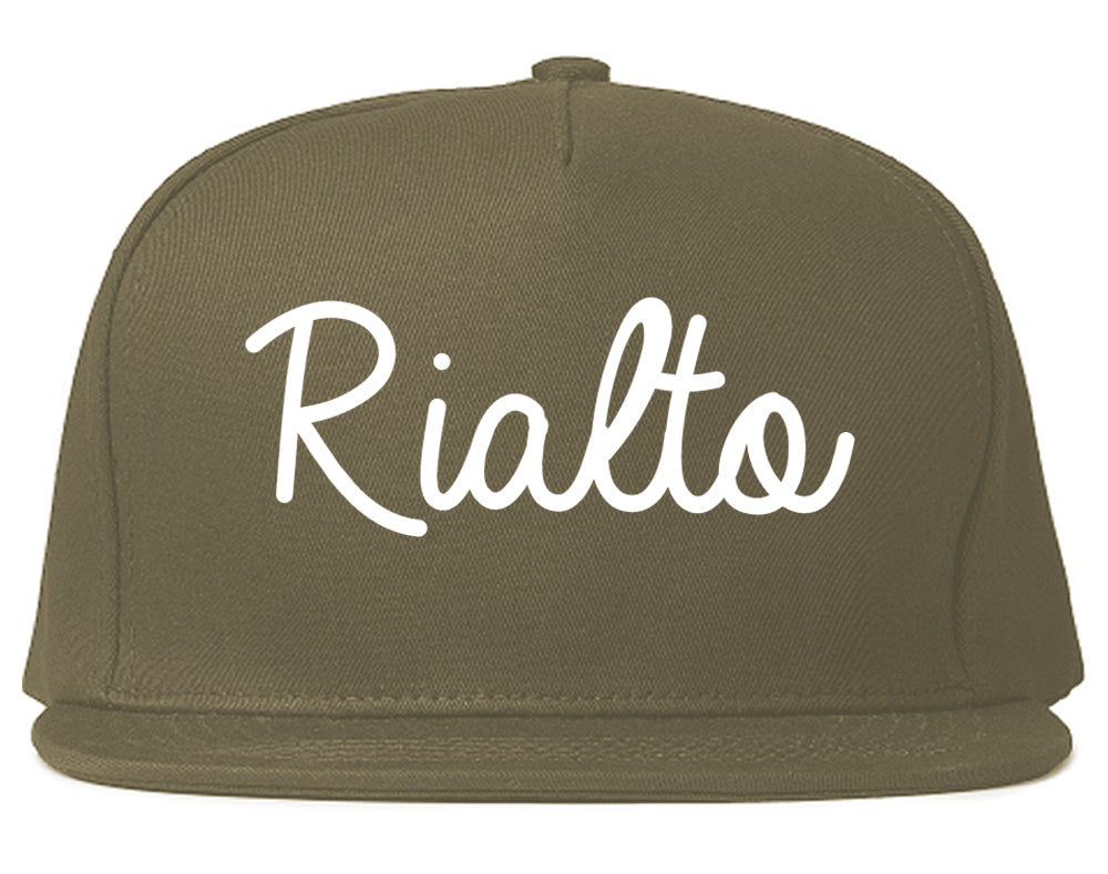 Rialto California CA Script Mens Snapback Hat Grey