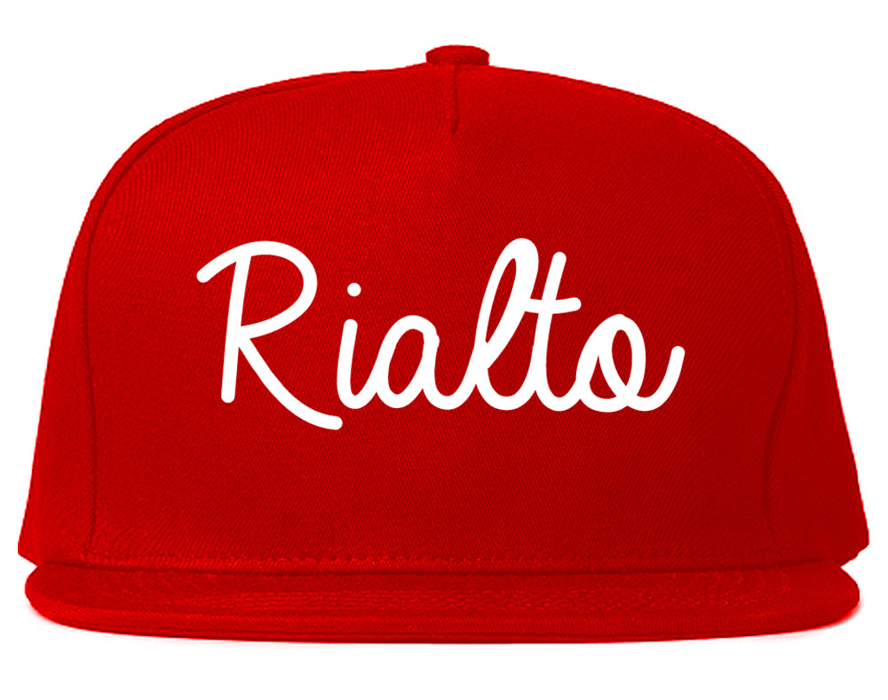 Rialto California CA Script Mens Snapback Hat Red