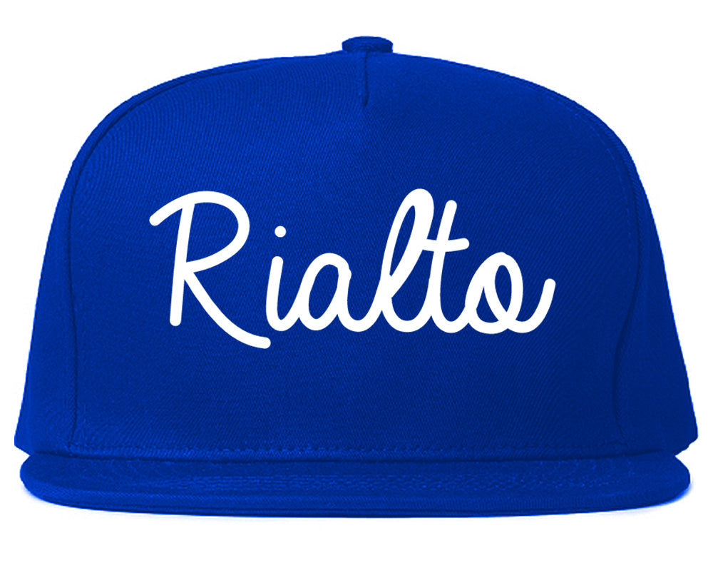Rialto California CA Script Mens Snapback Hat Royal Blue