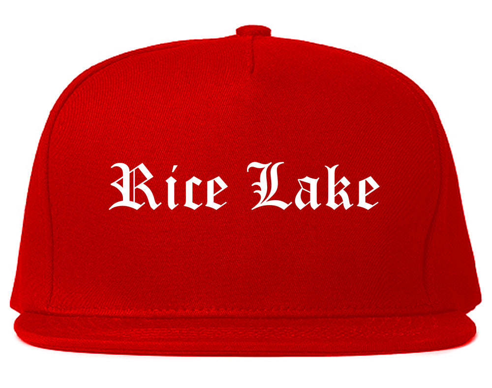 Rice Lake Wisconsin WI Old English Mens Snapback Hat Red
