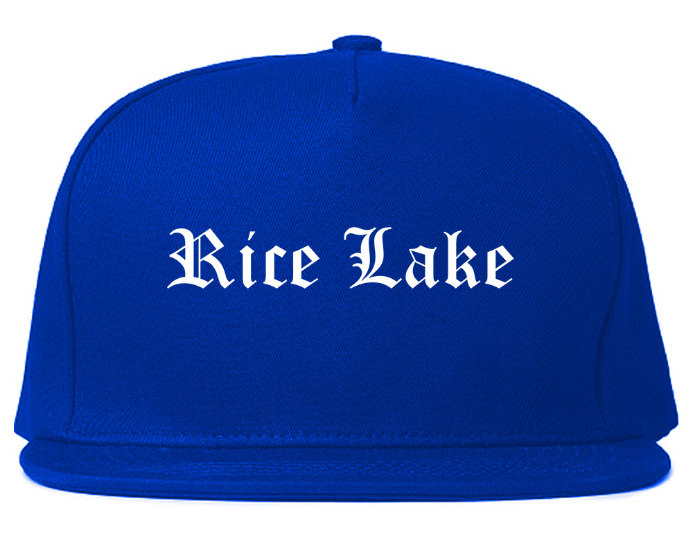 Rice Lake Wisconsin WI Old English Mens Snapback Hat Royal Blue