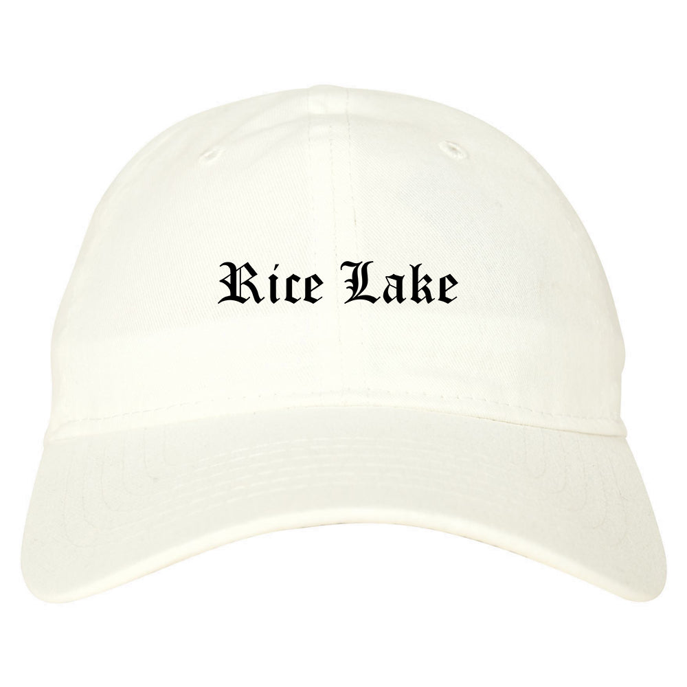 Rice Lake Wisconsin WI Old English Mens Dad Hat Baseball Cap White