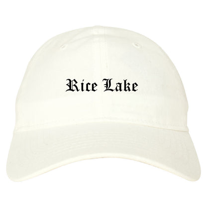 Rice Lake Wisconsin WI Old English Mens Dad Hat Baseball Cap White