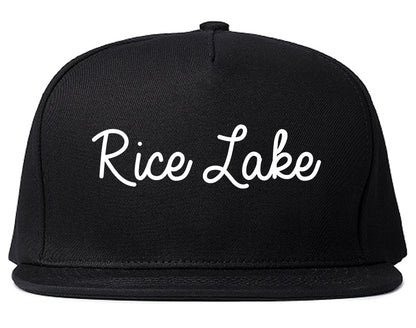 Rice Lake Wisconsin WI Script Mens Snapback Hat Black