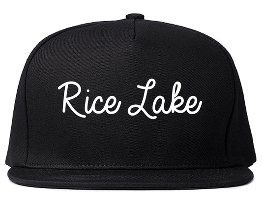 Rice Lake Wisconsin WI Script Mens Snapback Hat Black