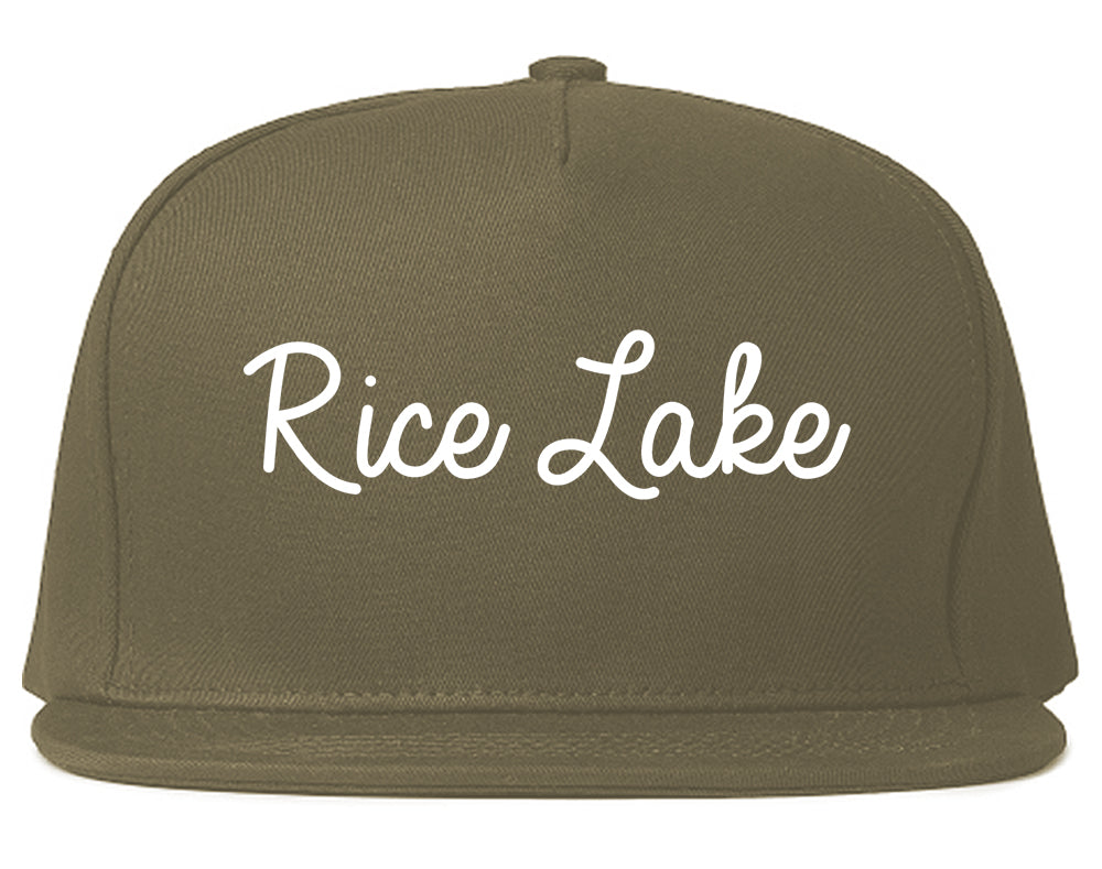 Rice Lake Wisconsin WI Script Mens Snapback Hat Grey
