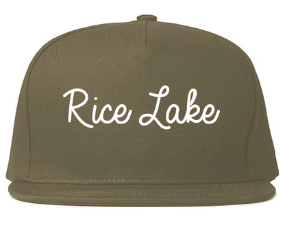 Rice Lake Wisconsin WI Script Mens Snapback Hat Grey