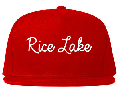 Rice Lake Wisconsin WI Script Mens Snapback Hat Red