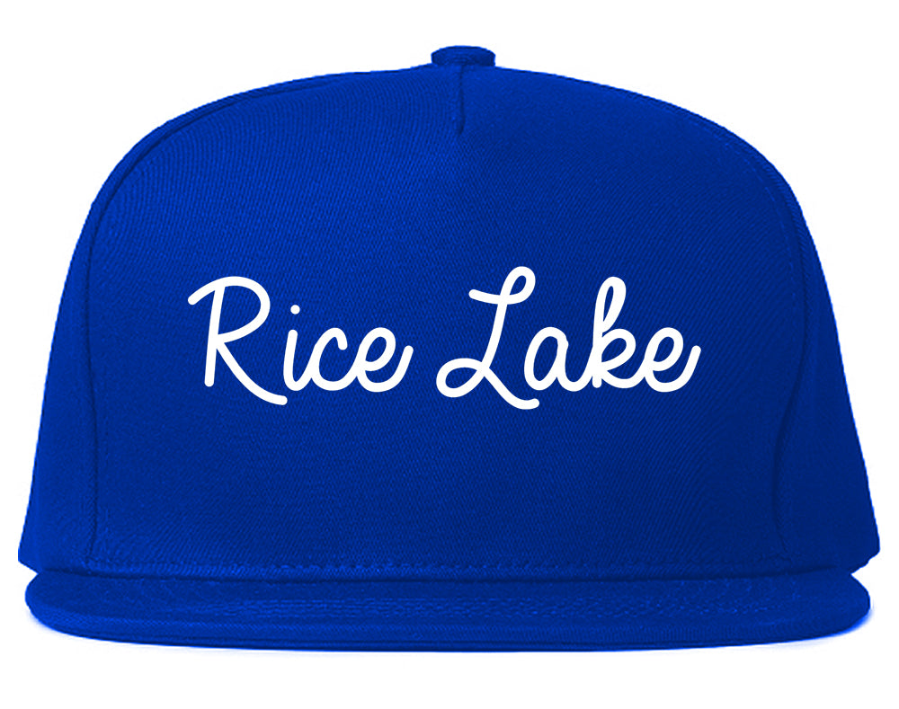 Rice Lake Wisconsin WI Script Mens Snapback Hat Royal Blue