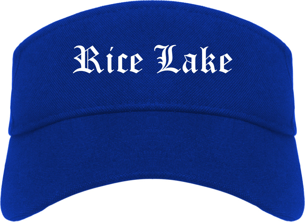 Rice Lake Wisconsin WI Old English Mens Visor Cap Hat Royal Blue